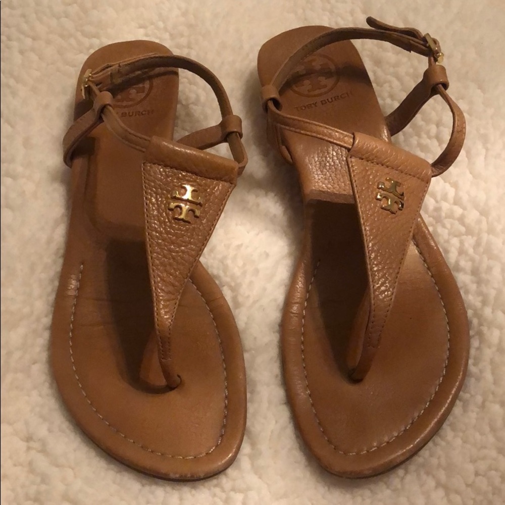 Tory Burch Brown Leather Wedge Sandals